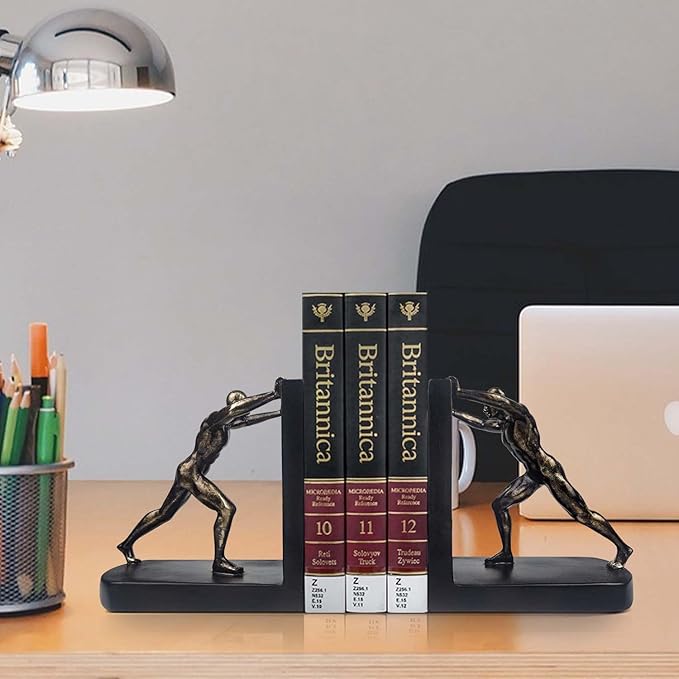 LIFFY Man Decorative Book Ends,Resin Non Skid Bookends for Heavy Books,Bookends for Shelves Decorative,Creative Shelf Decorations to Hold Books for Home,Office Desk,Bookshelf,Study