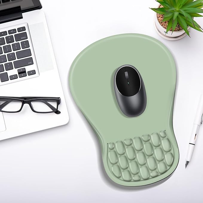 YIWEI Ergonomic Mouse Pad with Wrist Rest Support, Mousepad with Comfortable Memory Foam Wrist Rest and Non-Slip PU Base for Pain Relief, Computer, Laptop, Office, Home (Green)