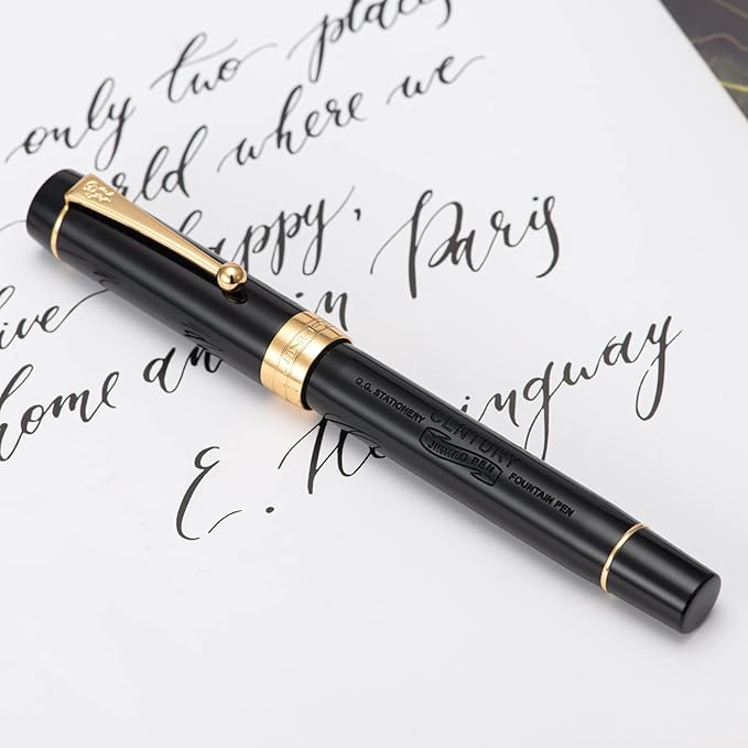 Jinhao 100 Fountain Pen Celluloid Classic Style, #6 Nib Smooth Writing Instrument with Refillable Converter and Pen Case Set