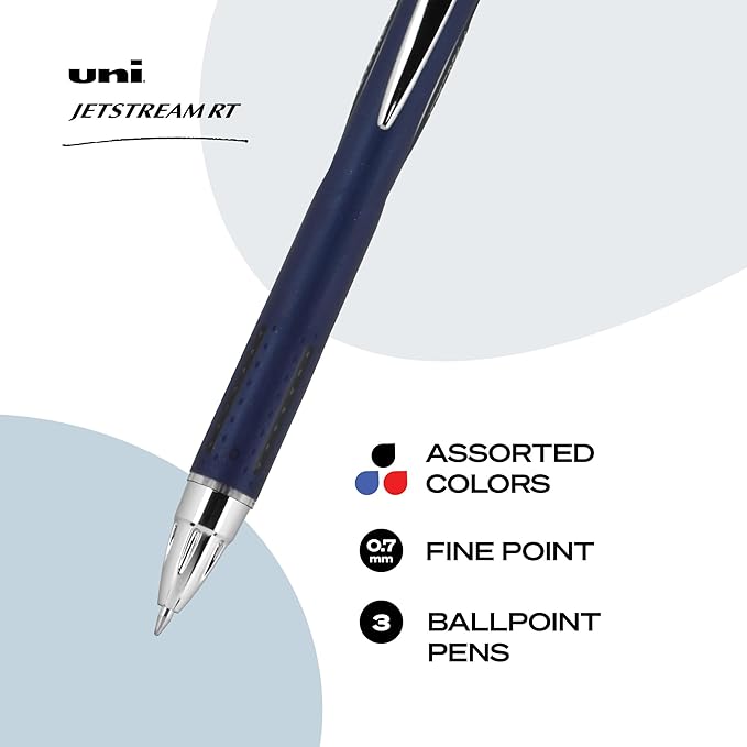 Uni-Ball Jetstream RT 3 Pack, 0.7mm - Black, Blue and Red Ballpoint Pens - Wirecutter Best Pen, School Pens, Ballpoint Ink Pens - Ballpoint Pen, Colored Pens, School Supplies, Smooth Writing Pens