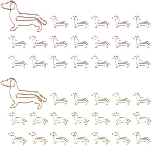 OWLFAVO 40pcs Puppy Dachshund Shape Paper Clips with Clear Box, Rose Gold and Yellow Gold, Funny Cute Paperclips Bookmarks Planner Clips for Fun Office Supplies School Gifts Wedding Decoration