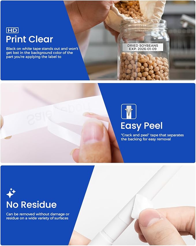 Label Maker Tape Compatible with Brother P-Touch Label Tape TZe-231 TZ TZe 12mm 0.47 Laminated White 1/2" TZE231 for PT-D210 D220 H110 D410 D610BT P710BT H111 Cube 1880 Refill, Black on White, 6-Pack