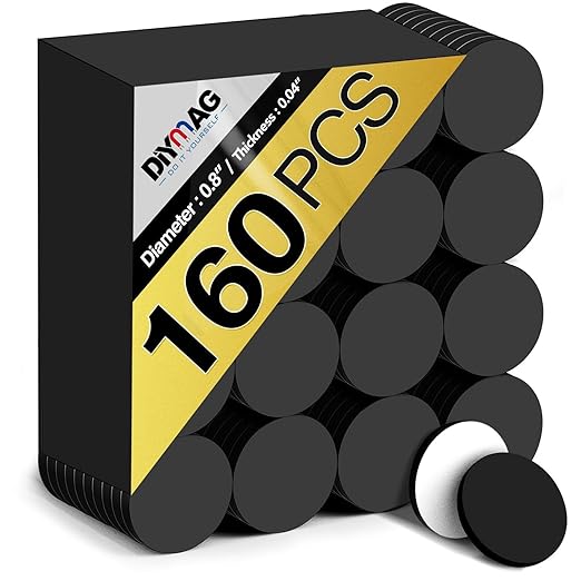 DIYMAG 160Pcs Magnetic Dot with Self Adhesive, Round Magnets Magnetic Tape Flexible Magnet Sheets with Adhesive for Crafts, Photos and Die Storage Easy Peel and Stick, 0.8 x 0.04inch