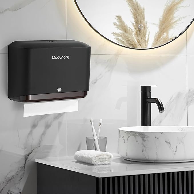 Wall Mount Paper Towel Dispensers, Multifold Paper Towel Dispenser with Smart Lock, Adhesive No Drilling Install, Hand Towel Holder for Home Bathroom,Restroom, Office (Black)