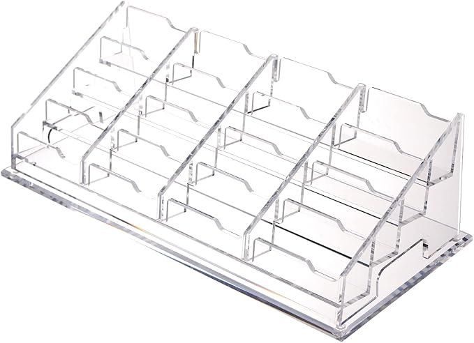 YUXUN 16 Slots Acrylic Business Card Holder for Desk Horizontal 4 Tiers Business Card Stand Clear Multiple Cards Display Stand for Office Supplies Home School