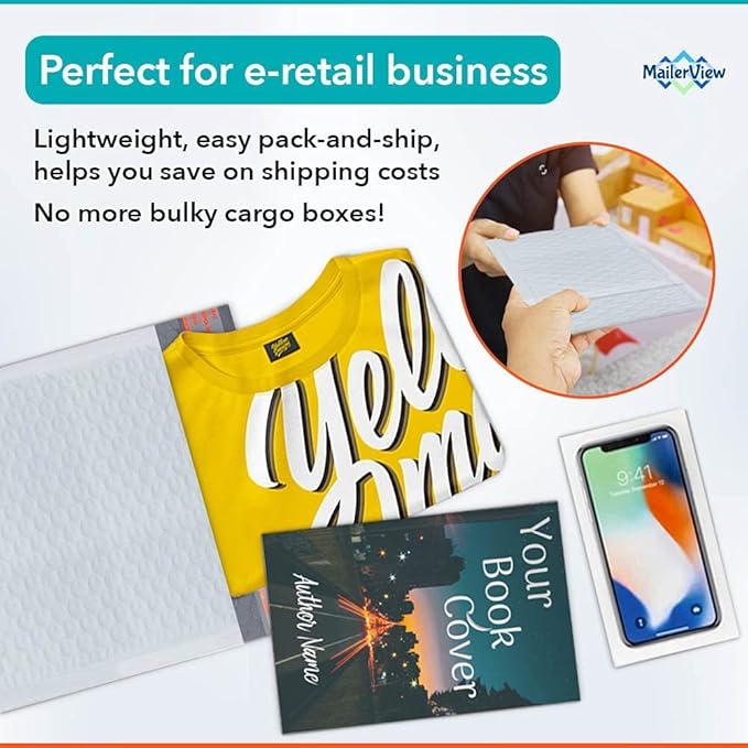 White 10.5x16 Inch Large Poly Bubble Mailers #5 | Padded Envelopes with Self Seal | Air Lined Cushioned Bubble Mailer | Usable Size 10.5x15 | 100 Pack Bulk | Lightweight shipping Bags | Made in USA