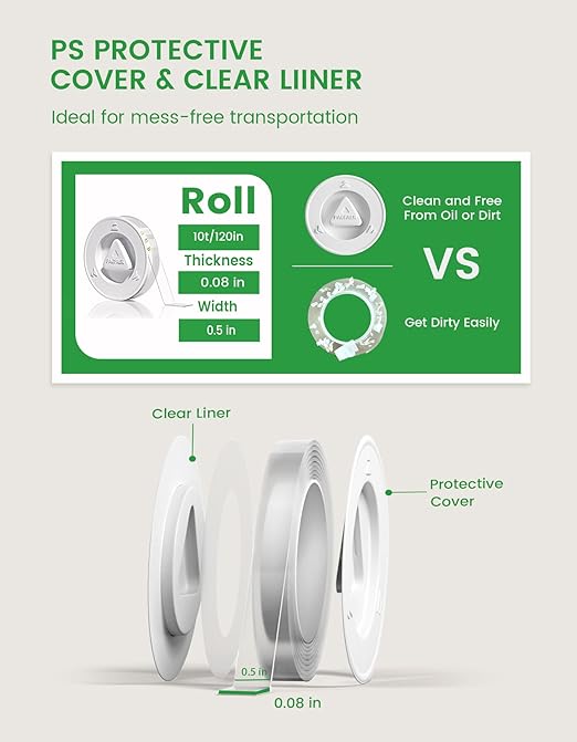 2PCS Double Sided Tape Heavy Duty, Strong Double Sided Mounting Tape, Heavy Duty Double Sided Tape for Walls Clear Hanging Adhesive Strips(10ft-0.5in-0.08in)