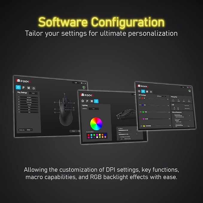 iRocks M31R Wireless Gaming Mouse, Triple Mode 2.4G/ Bluetooth/USB-C Detachable Cable Gaming Mouse, Kailh GM8.0 Switches, Advanced PixArt PAW3395 Optical Sensor, Up to 26,000 DPI - Lemon Yellow