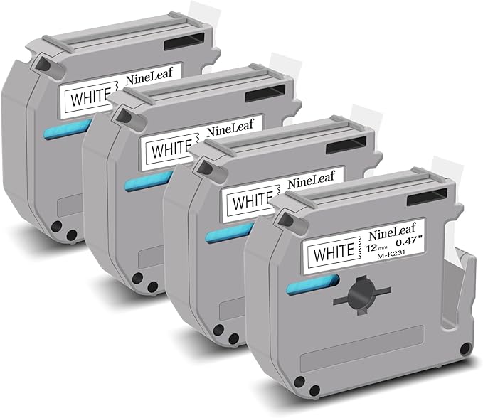 NineLeaf 4 Pack Compatible for Brother P-Touch M Tape M-K231 M-K231S MK231 M231 12mm 0.47'' Black on White Label Tape for PT-70BBVP PT-70BMH PT-70HK PT-70HOL PT-70HOT Label Maker
