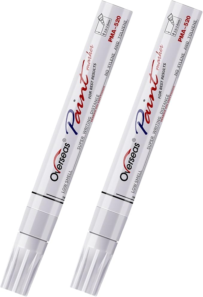 Overseas Permanent Paint Pens White Markers - 2 Pack Single color Oil Based Paint Markers, Medium Tip, Quick Drying and Waterproof Marker Pen for Metal, Rock, Wood, Plastic, Canvas, Rubber, Glass