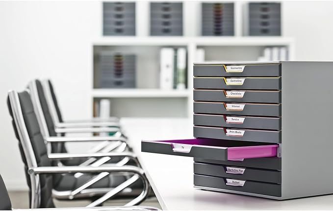 Durable Varicolor 10 Drawer Unit - Gray Desktop Drawer Set with 10 Color Coded Draws - Letter to Folio Size Files - Perfect for Storing Documents and Paper Work