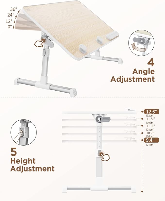 SAIJI Laptop Bed Tray Table, Adjustable Home Office Standing Desk Portable Lightweight Foldable Lap Desk for Sofa Couch Floor Working Studying Reading Writing Eating,Fit Up to 17" Laptop(Large,Teak)