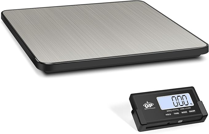 QP Shipping Scale, 440 lb/0.35 oz High Accuracy Digital Postal Scale, Postage Scale, Wireless LCD Display, Hold/Tare Function, Lightweight Scale for Packages/Luggage/Pet, Battery & AC Adapter Included