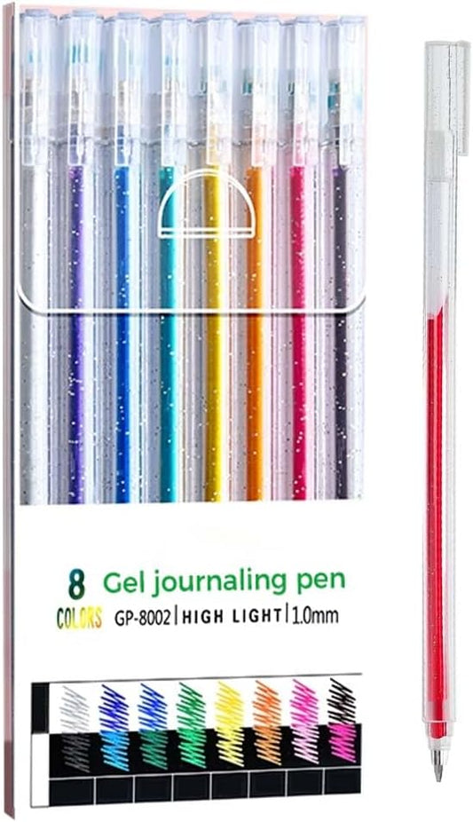 Glitter Gel Pen Set, Multi-Functional Colored Drawing Pens for Scrapbooking, Portable Journaling Crafting Doodling Drawing Glitter Pens for Adults School Supplies (8-Color)