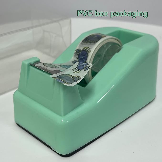 Desktop Tape Dispenser Heavy Duty Desk Accessories Floral Office Tape Dispensers, Weighted Non-Skid Base, Macaron Green