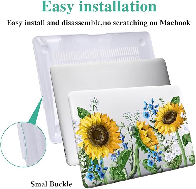 KEROM Compatible for MacBook Air 13 inch Case 2025-2022 M4 M3 M2 A3240 A3113 A2681, MacBook Air M4 13 inch Case, Protective Plastic Hard Shell & Keyboard Cover for Mac Air 13.6'', Sunflower