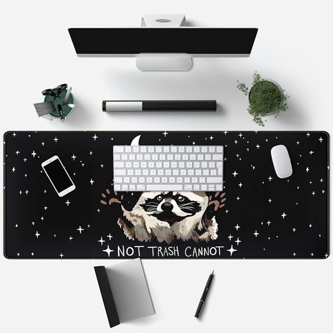 It's Trash Can Not Trash Cannot Desk Pad Cute Black Desk Mat Gaming Screaming Possum Mouse Pad Black Desk Matt for Desktop Keyboard Mouse Desk Mat with Stitched Edges Rubber Computer pad 31.5x11.8in