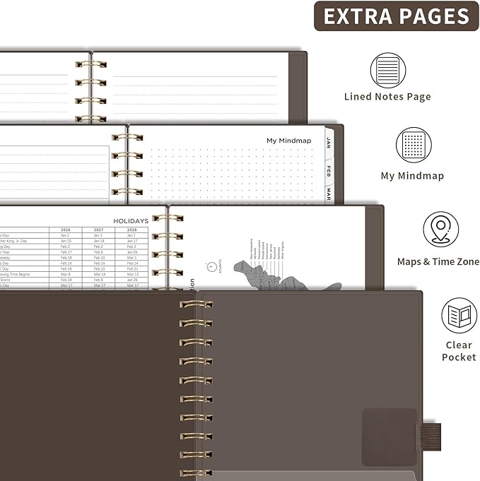 AHGXG 2026 Planner, Weekly and Monthly, Jan 2026 - Dec 2026, 12 Months, 2026 Calendar Planner Book with Tabs for Men Women School Home Office Supplies, A5 (6" X 8.38"), Coffee