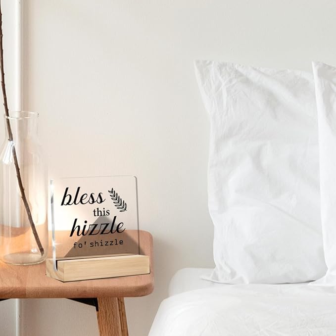 Housewarming Gifts Funny Home Decor New Home Gifts Bless This Hizzle Desk Decorative Signs Plaques 4 x 4 Inches acrylic