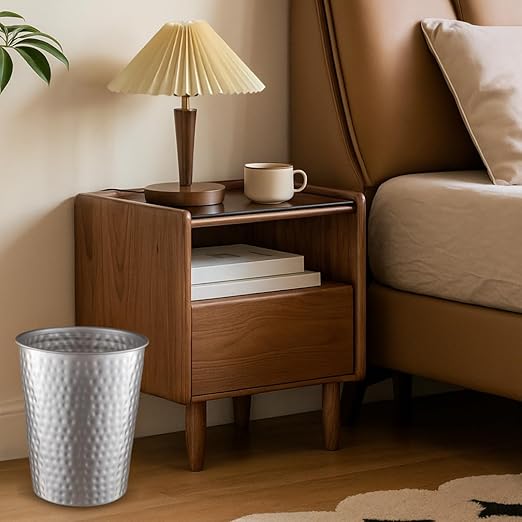 Monarch Abode Pewter Hand Hammered Metal Wastebasket for Home Office Bedroom, Decorative Waste Basket, Modern Bathroom Garbage Can, Durable & Decorative Trash Bin, Pewter Bathroom Trash Can