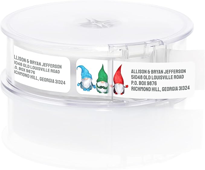Watercolor Gnome Trio Rolled Address Labels / 500 Personalized Return Address Labels/Designer Address Stickers in Elegant Plastic Dispenser