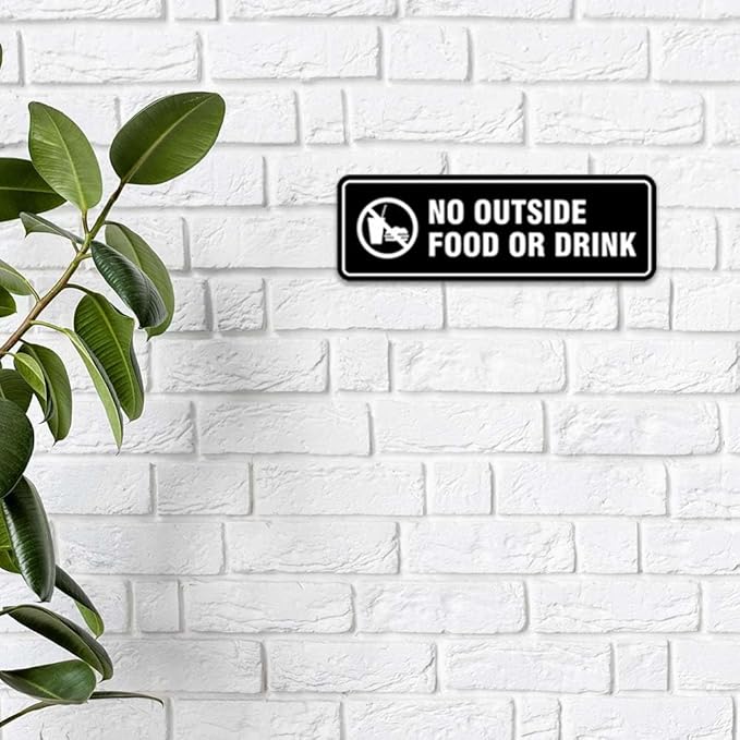 Standard No Outside Food or Drink Door/Wall Sign - Silver - Large 5 Pack