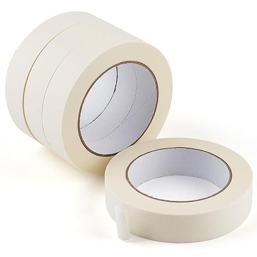 Masking Tape 1 Inch Wide, 4 Pack Painters Tape, Strong Adhesive Labeling Tape, Beige White, 55 Yards per Roll (220 Total Yards) for Home, Office, Labeling, School, DIY, and Crafts