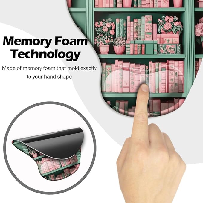 Ergonomic Mouse Pad with Wrist Support,Mouse Pad with Wrist Rest and Coaster Set,Office Supplies Non-Slip Mouse Pads for Desk, Non-Slip Comfortable,Book Floral