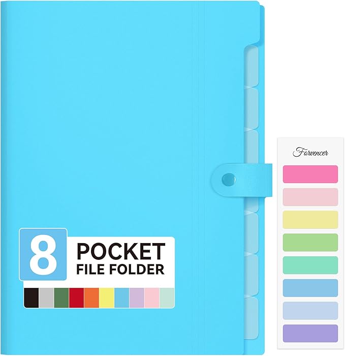 Forvencer Expanding File Folder with 8 Pocket, Letter Size Accordion File Organizer, Portable Folders for Documents, Cute Paper Organizer, Filling Products for School Office Supplies, Sky Blue