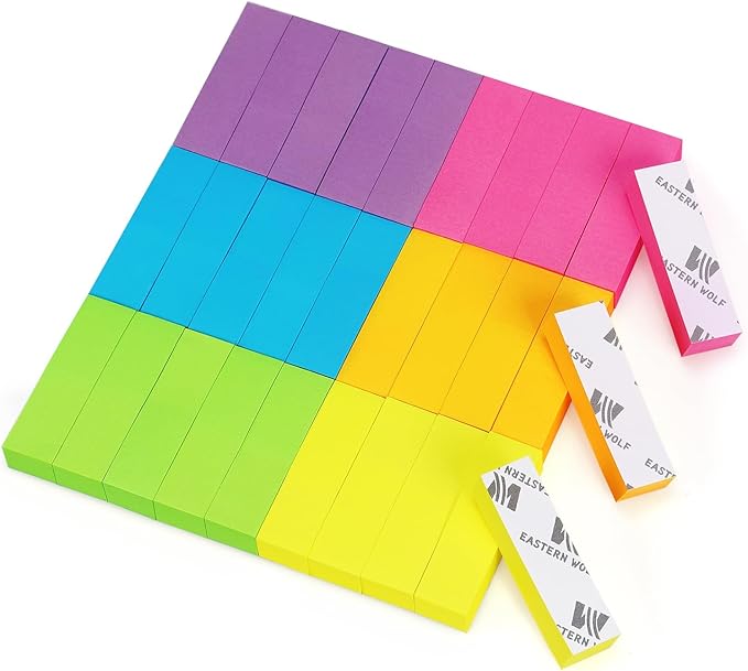 Eastern Wolf 30 Pads 0.5x1.8 Sticky Notes Flags Tabs Page Markers 6 Bright Color Sticky Index Tabs Page Flags 80 Sheet/Pad