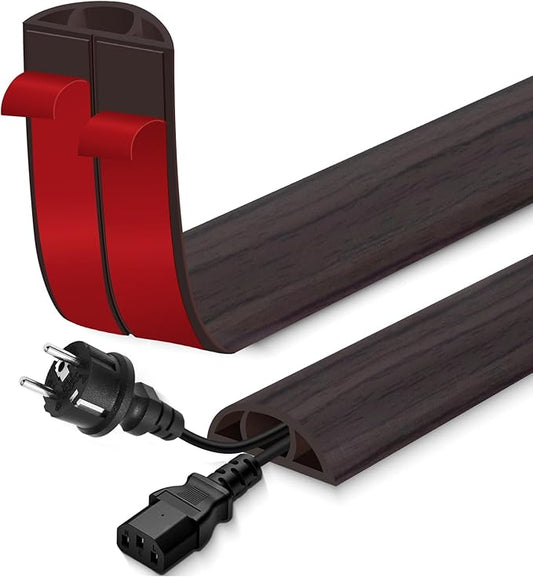 Floor Cord Cover for Wires on Floor Self Adhesive Cord Hider Floor Cable Management Wire Covers for Cords Protector Prevent Cable Trips Cord Cavity W 0.51" x H 0.31", Black Walnut, 20Ft