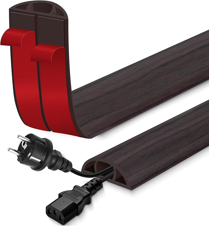 Floor Cord Cover for Wires on Floor Self Adhesive Cord Hider Floor Cable Management Wire Covers for Cords Protector Prevent Cable Trips Cord Cavity W 0.59" x H 0.31", Black Walnut, 3.3Ft