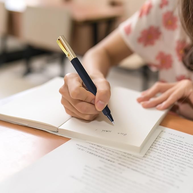 6 Pack Gel Pens Black 0.5 mm Medium Point Gel Ink Black Pens with Cap Quick Drying Ballpoint Pen Smooth Writing Fine Point Pen for Journaling School Office Supplies