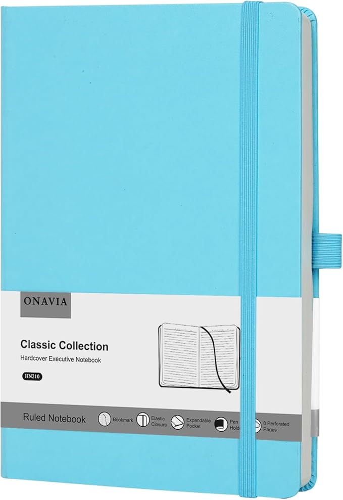 Lined Journal Notebooks for Work, Travel, College, A5 Size 100 GSM Thick Paper, Classic Ruled Journaling Notebook, Hardcover Notepad for Writing 160 Pages, 5.5 x 8.3 inch, Sky Blue