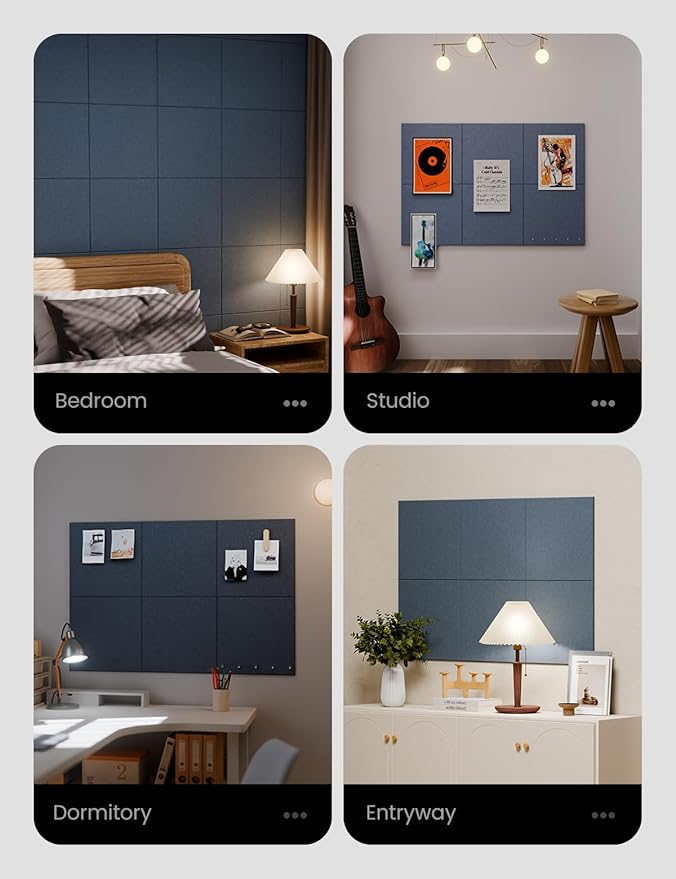 Large Felt Bulletin Board 36" x 24"Cork Board Alternative-6 Pack with 40 Safe Removable Adhesive Tabs, Cork Boards for Walls Cork Board for Home Office Classroom Pin Board - Denim Blue