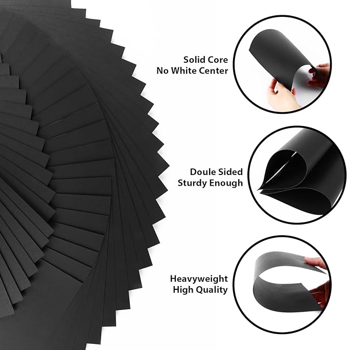 OcePor 30 Sheets Black Cardstock 8.5” x 11”, 92lb/250gsm Black Card Stock, Thick Card Stock Paper, Heavy Cardstock Paper for Printer, Resume, Scrapbooks, Art, Crafts, Business Cards