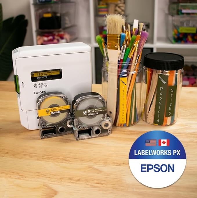 Epson LABELWORKS 224WMKPX Genuine PET (Polyester) Tape Cartridge - White on Matte Khaki Designer Craft Label Maker Tape - 1" (24MM) Wide, 26'