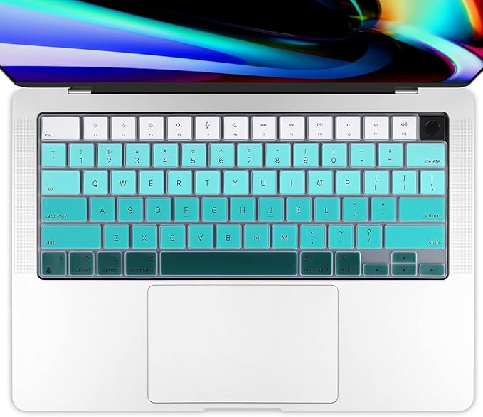 Batianda Premium Gradient Color Keyboard Cover for New MacBook Pro 14'' Pro 16'' 2024 2023 M4 M3 M2 M1 Pro/Max Chip & New MacBook Air 13 15 inch Soft-Touch Silicone Protective Skin,White to Green