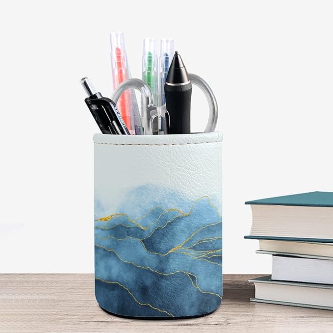 Marble Pen Holder Pencil Organizer Cute Pencil Cup Desk Decor Makeup Brush Holder PU Multifunctional Office Suppliesfor Home Classroom School