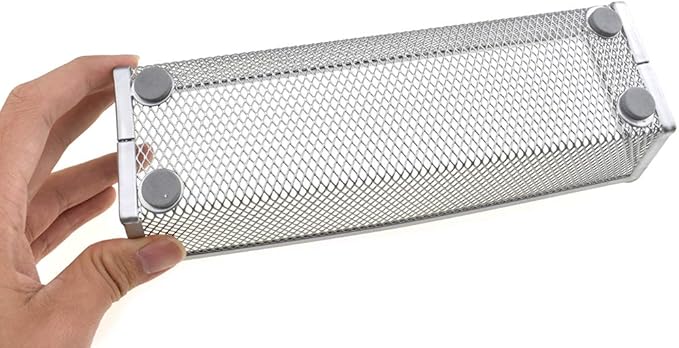 HAHIYO Stackable Mesh Tray Cup 9 x 3 x 2 inches Sturdy Container for Desk Drawer Organizer Collection for Home Office School kitchen Soft Foam Feet No Sharp Edges 2 Pack Silver