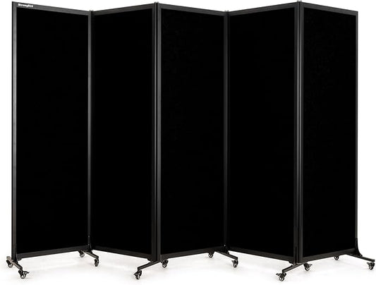 Upgrade Version Room Partition and Divider, Freestanding Rolling Dividers with Wheels,Office Privacy Screen Divider Wall,Classroom Felt Dividers,10'6"L* 6'7"H,5 Panel,Black