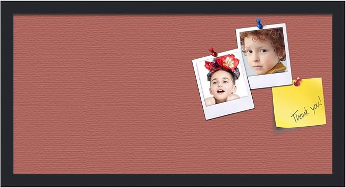 PinPix 24x12 Inch Cork Bulletin Board. This Decorative Framed Pin Board Comes with Crimson Pastel Design and a Satin Black Frame. Ideal for Home Office Decor or Message Board (PinPix-1807)
