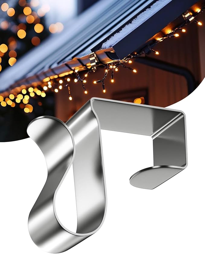 Gutter Clips for Hanging Outdoor Lights: 100 Pcs Metal Christmas Light Clips for outside String Lights - Weatherproof Gutter Clips for Xmas Halloween Seasonal Rope Mini Holiday Decoration Lights