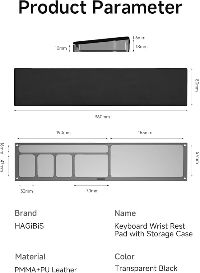Hagibis Keyboard Wrist Rest Pad with Partition Storage Case, Magnetic Top Cover Ergonomic Soft Memory Foam, Anti-Slip Rubber Base for Computer Keyboard, Laptop, Office, Home (Black Magnetic)