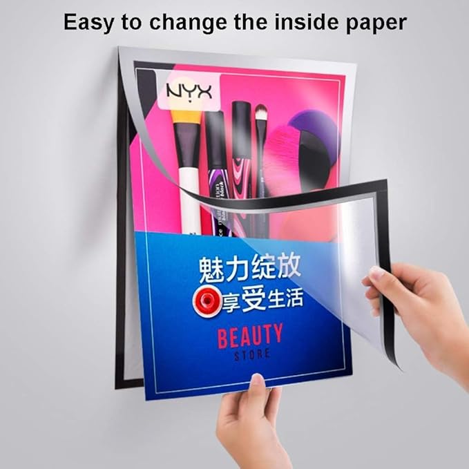 Wall Mount Sign Holder Self Adhesive Magnetic Display Frame Clear Document Frame for Office, Store, School, Home, Wall Picture Frame 2Pack (Silver A4 210×297mm/8.27×11.69inches)