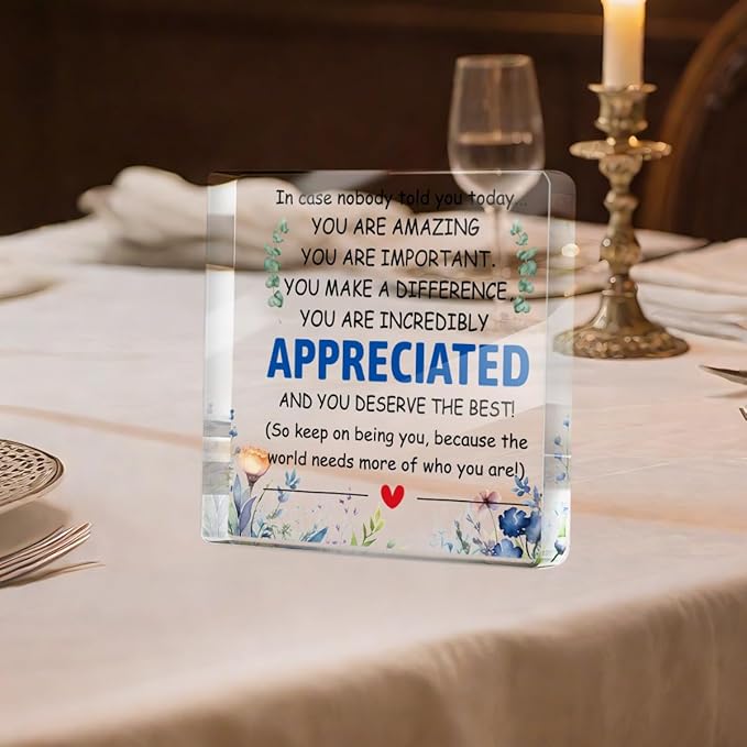 Appreciation Gifts for Women Men Friends, Motivational Reminder Quotes Desk Acrylic Sign, Boho Floral Desk Decorative Signs for Table Top Cubicle Room Shelf