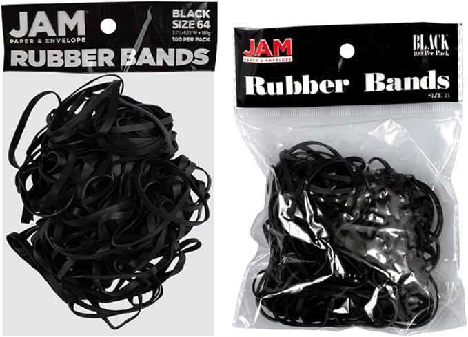 JAM PAPER Colorful Rubber Bands - Sizes 33 & 64 Set - Black Multi-Purpose Rubberbands - 200/Pack