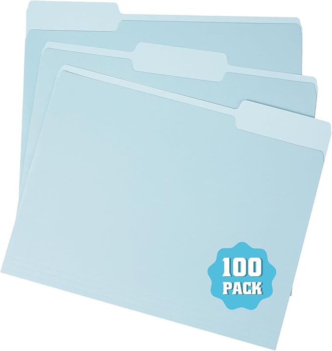 pmybupo100 Pack Colored Two Tone File Folders 8.5x11 Inch,1/3 Cut Tab File Folders Letter Size,Office Folders for Document(2177U)