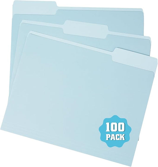pmybupo100 Pack Colored Two Tone File Folders 8.5x11 Inch,1/3 Cut Tab File Folders Letter Size,Office Folders for Document(2177U)