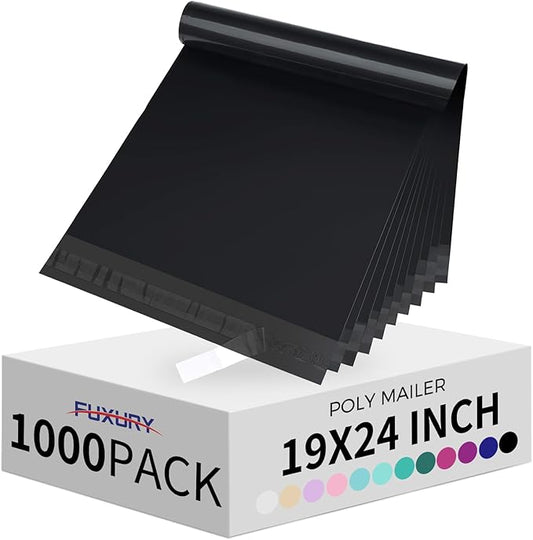 Fuxury Poly Mailers 19x24 Inch 1000 Pack, Bulk Shipping Bags for Clothing, Strong Adhesive Shipping Envelopes for Small Business Suppliers,Waterproof Mailers Poly Bags Mailing Envelopes Black